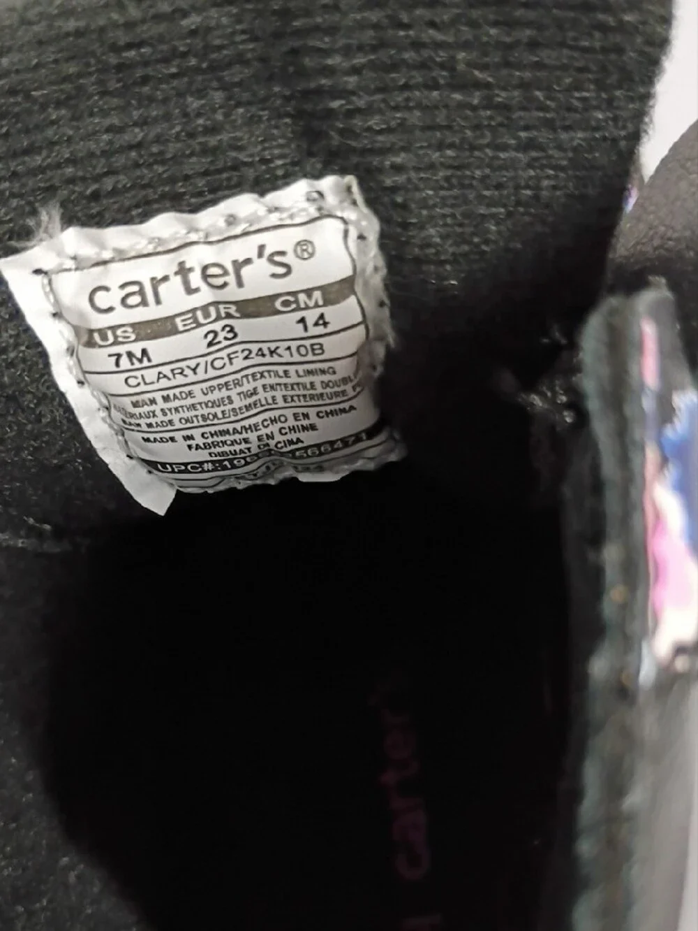 CARTER'S Black Ankle Boots with Heart-Buckles and Pink & Blue Butterflies SIZE 7